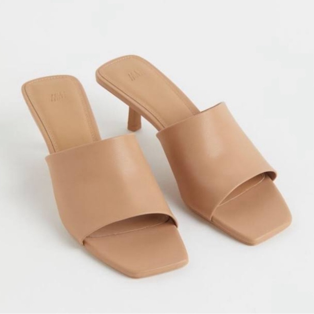 H & M Square Toe Nude Heel Mules 8